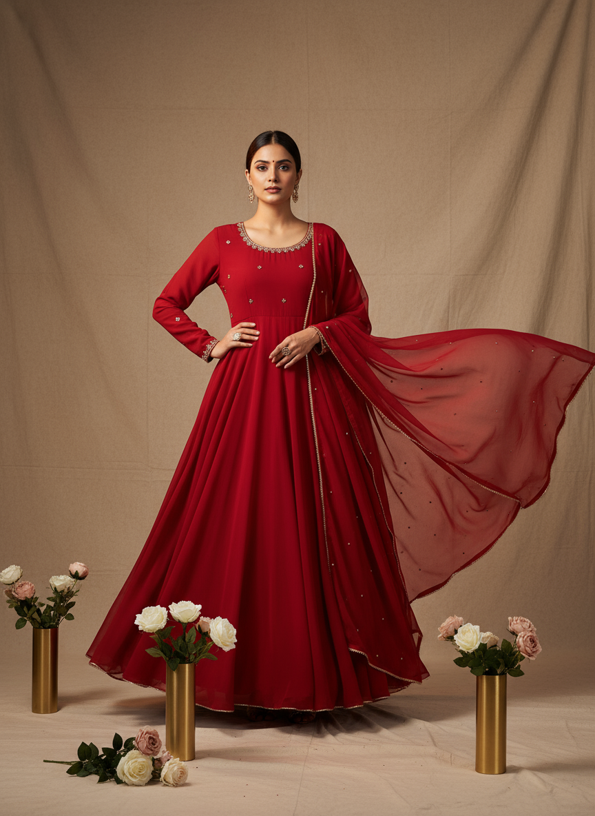 Iraayah Rouge – Crimson Grace Anarkali Set
