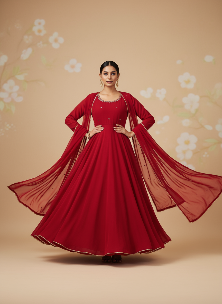 Iraayah Rouge – Crimson Grace Anarkali Set