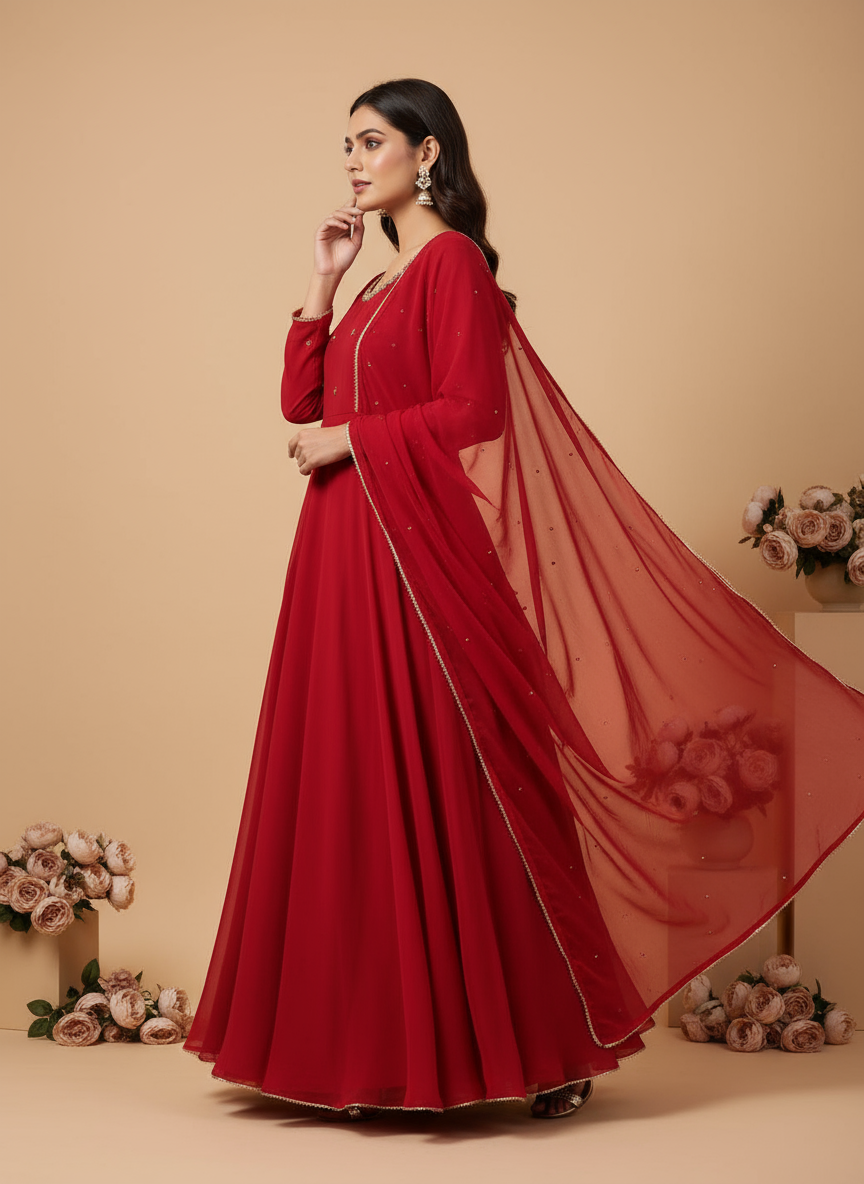 Iraayah Rouge – Crimson Grace Anarkali Set